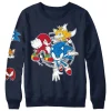 Sonic Character Sleeve Print Navy Crewneck