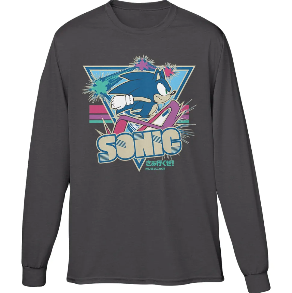 Sonic the Hedgehog Retro Running Sparks Gray Long Sleeve Tee