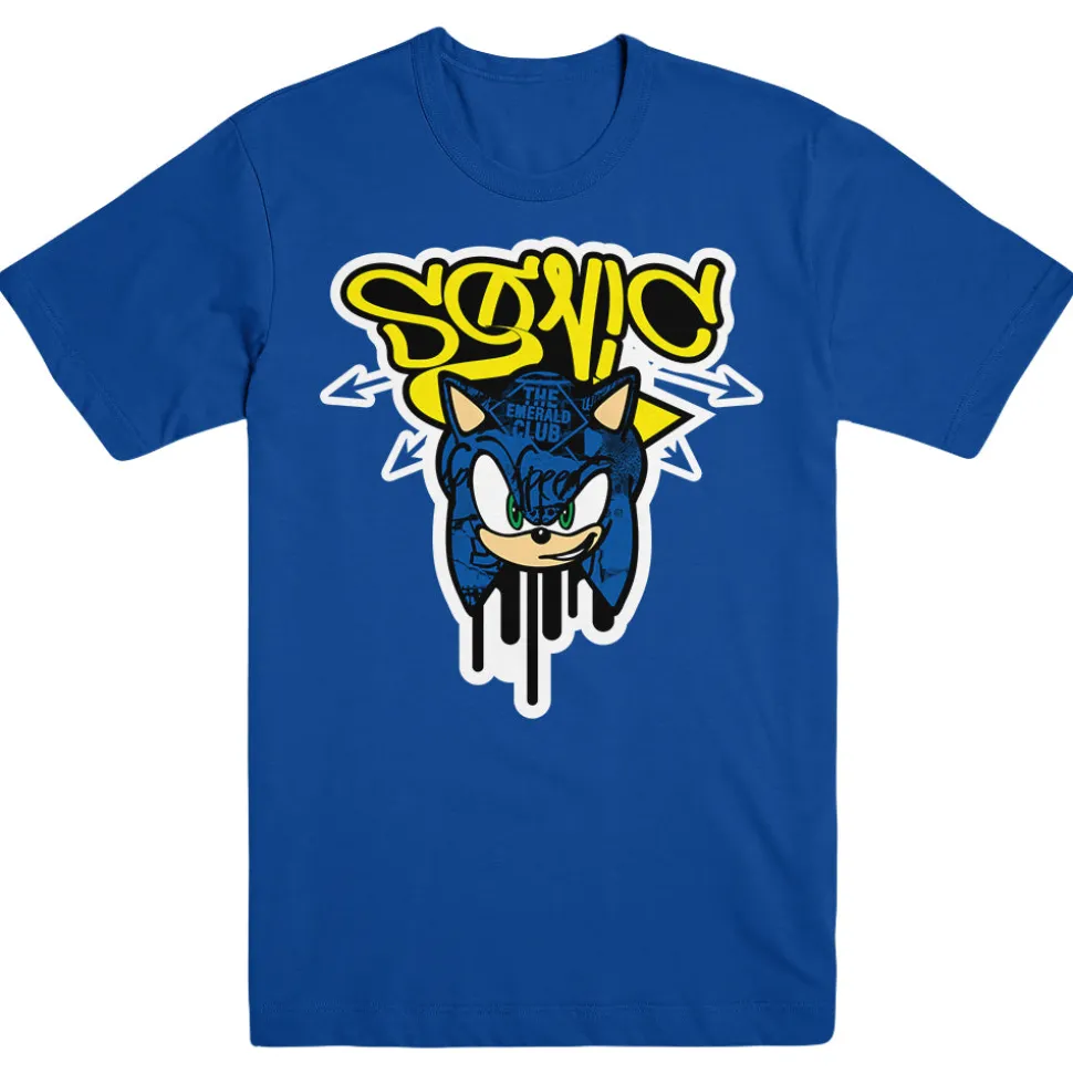 Sonic the Hedgehog Tagged Face Graffiti Blue T-Shirt